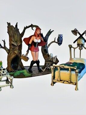 Red Riding Hood Figurine w/Forest Scene, Skull, Twisted Fairy Tales, Scary, Dark